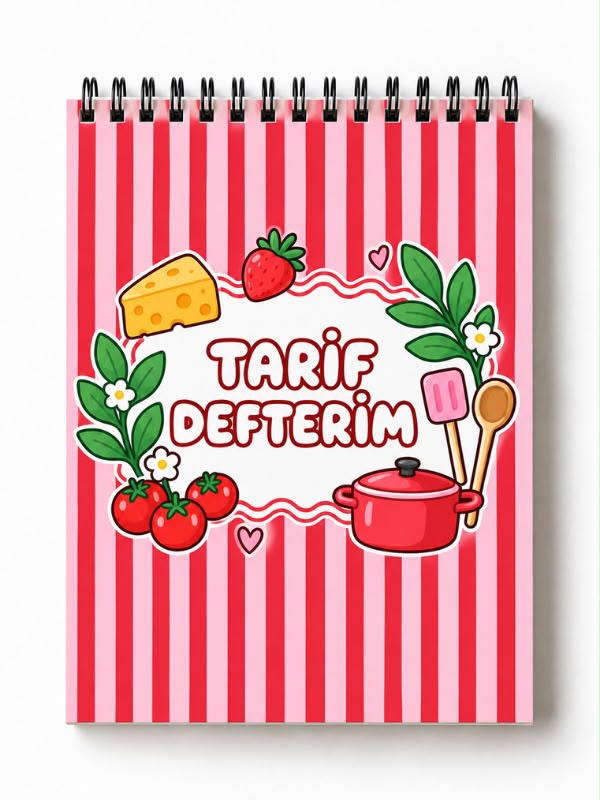 Tarif Defteri A4 Spiralli – Yemek, Tatlı ve Pasta Tarifleri İçin Kişisel Mutfak Tarif Not Defteri